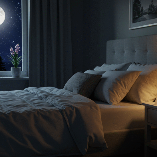 A cozy bedroom featuring a bed, a nightstand, and a window letting in natural light, creating the perfect setting for sharing special good night wishes.