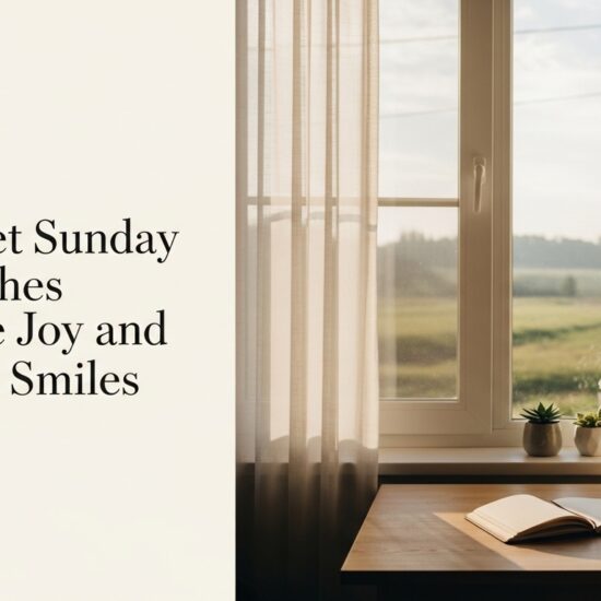 Peaceful Sunday morning scene with warm sunlight, coffee, and flowers, representing calm Sunday wishes and a gentle start to the day.