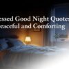 A cozy bedroom at night with a lit lamp, candles, and a window showing a crescent moon. Text reads: "27 Blessed Good Night Quotes for Peaceful and Comforting."
