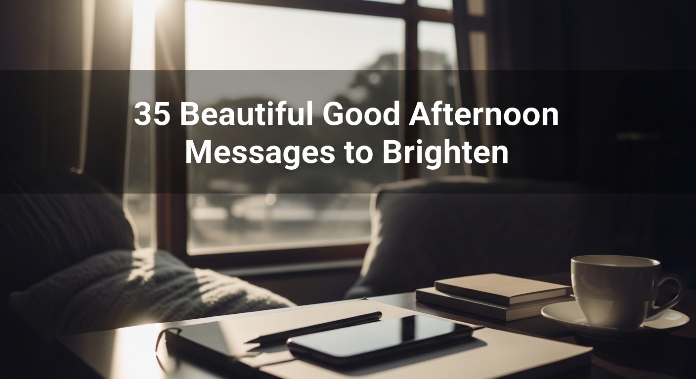 Cozy afternoon scene with sunlight streaming through a window, illuminating a table with a smartphone, books, and a coffee cup. Text overlay about uplifting messages.